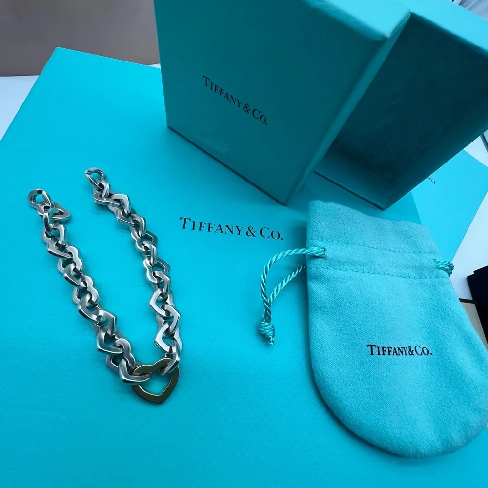🔴Authentic Tiffany & Co Retired Vintage Multi HeartsSilver& Gold Heart Bracelet🔴 - Picture 10 of 10